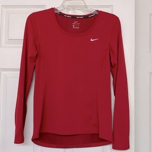 Nike Running Dri Fit Red Long Sleeve Active Wear Top Sz S